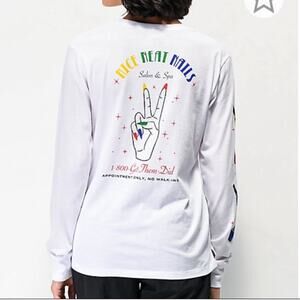 NEW ALAB Zumiez long sleeve beauty nail salon graphic tee shirt womens size XS